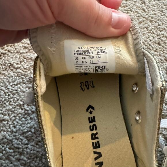 Converse Chuck Taylor Girls Gold Glitter Smooth Low Top Sneakers Size 13 - Picture 7 of 10